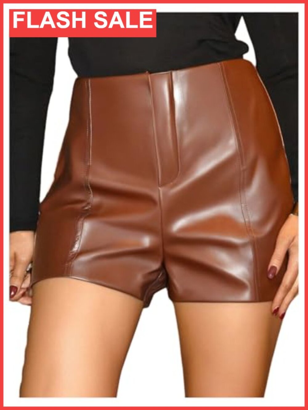 PU Leather Party Club Shorts Straight Leg Zip Up Night Out Short Pants